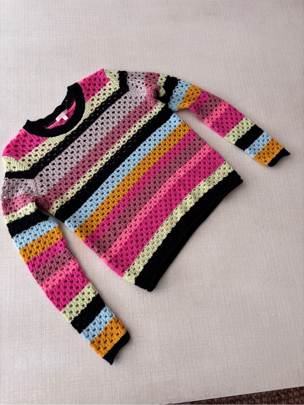 NWOT LISA TODD Stripe Out Crewneck Open-Stitch Sweater (XS)